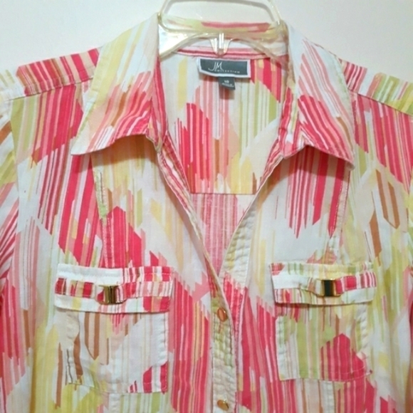 JM Collection 100% linen 3/4 Sleeve Printed Button Down Shirt size 10 - Picture 2 of 10